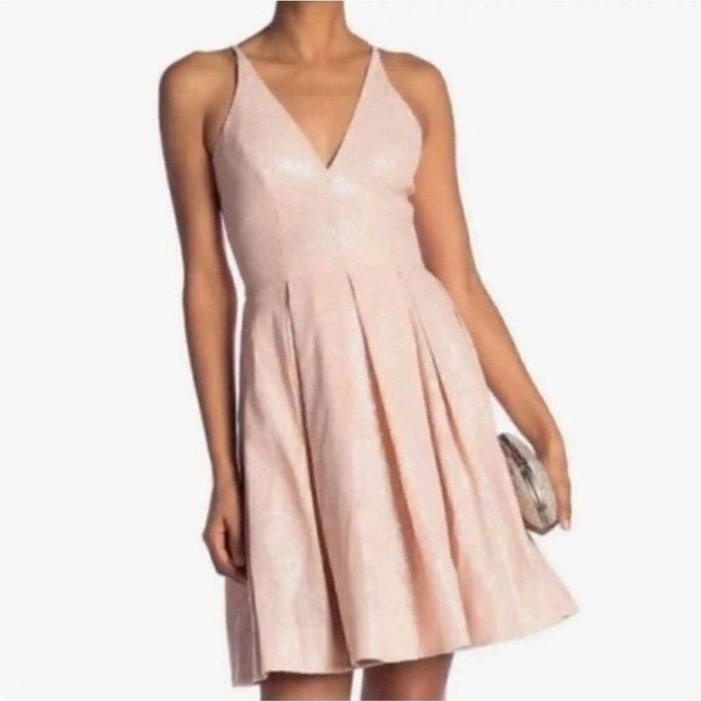 Dress the Population Colette Pale Pink Fit N Flare Sequin Dress, Small